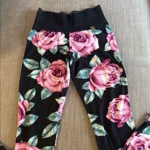 Cute Booty Lounge Black and Pink Floral Leggings